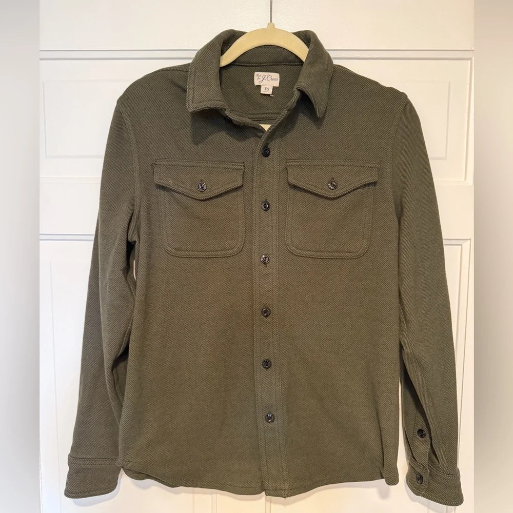 J. Crew Olive Green Seaboard Soft Knit Button-Down Utility Shirt